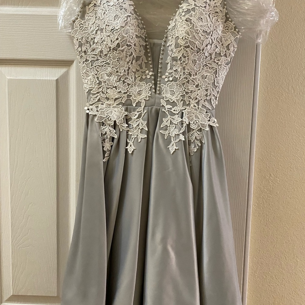 grey and lace dress